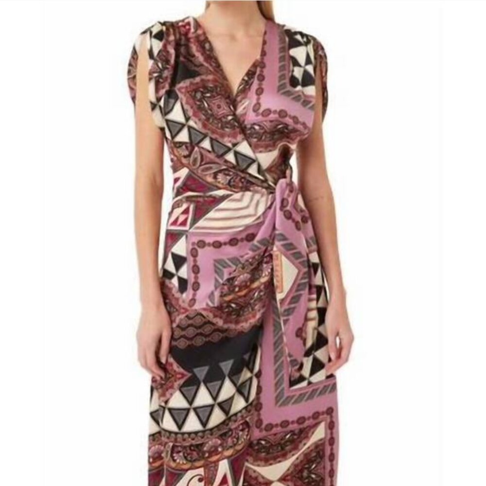 Misa Los Angeles Dress Francesca Midi Satin Wrap  SZ XS NEW